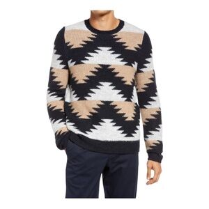 Treasure & Bond BLANKET PATTERN CREWNECK SWEATER IN BLACK JACQUARD